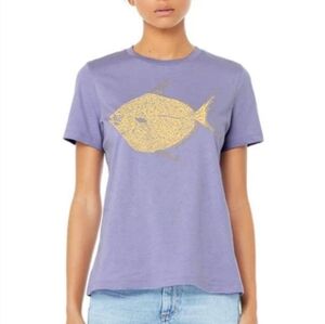 Salty Raven moon  fish t shirt sz L women purple yellow